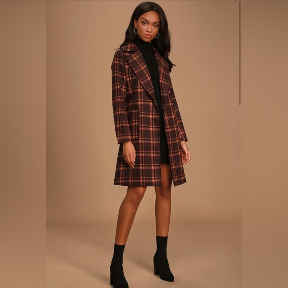 Sage | Women’s Burgundy Plaid Tie Coat size M - Picture 4 of 11